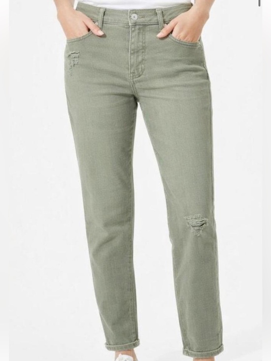 LOFT Denim - Loft Women's Olive Green Distressed Cropped Straight-Leg Jeans